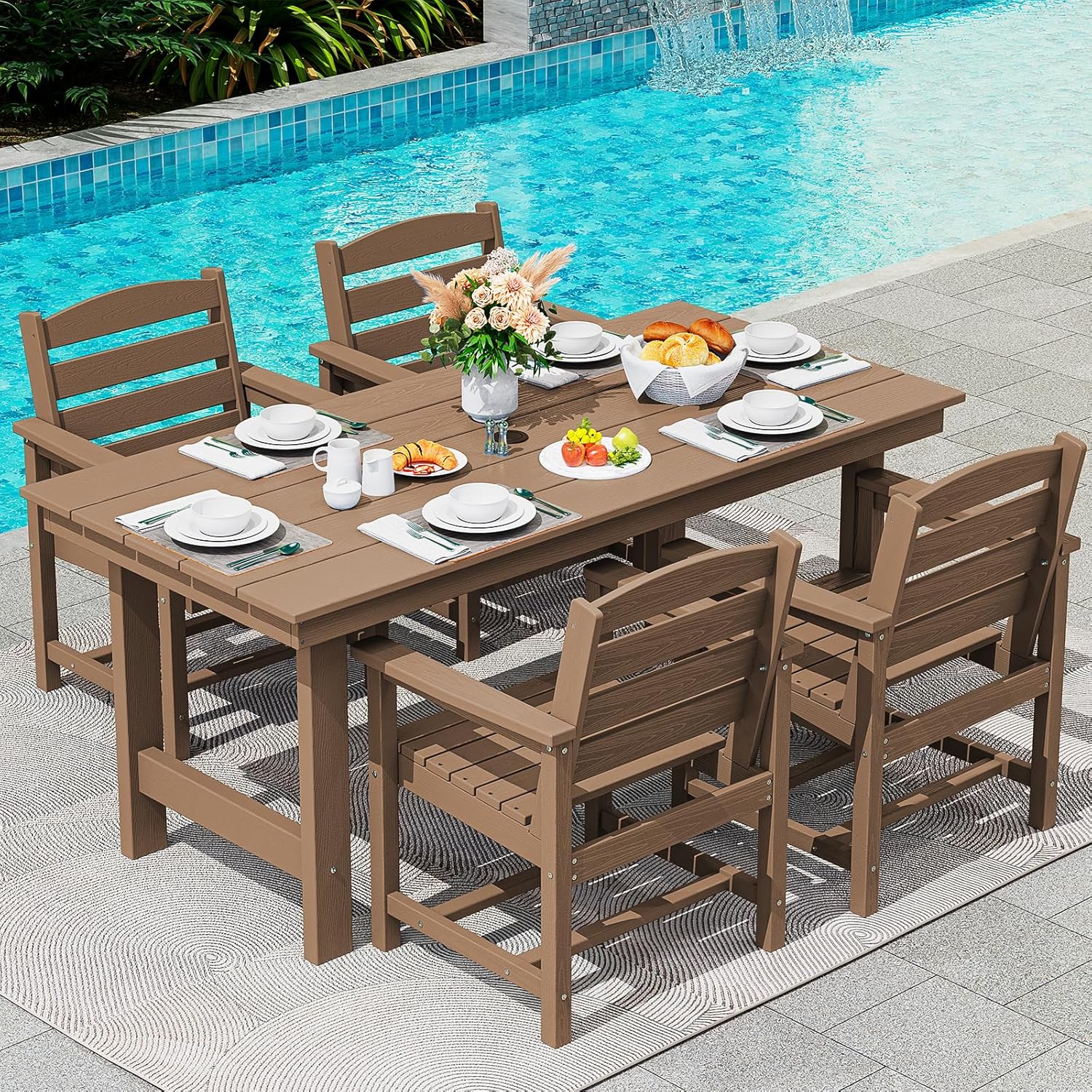 Outdoor HDPE Dining Table Set, 7-Piece Outdoor Dining Table Sets